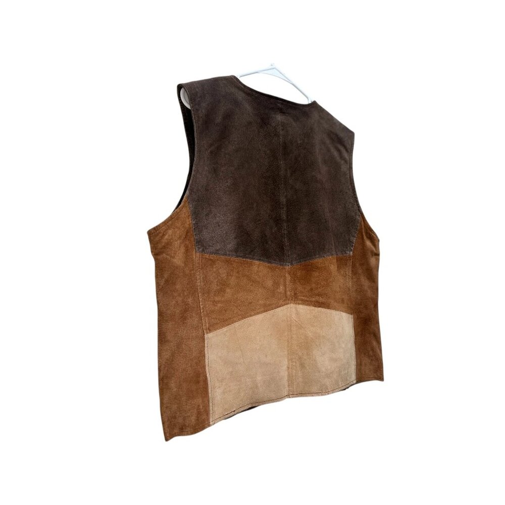 SOLD Outbrook Suede Leather Patchwork Vest Women XL Brown Western Yellowstone - Picture 11 of 12